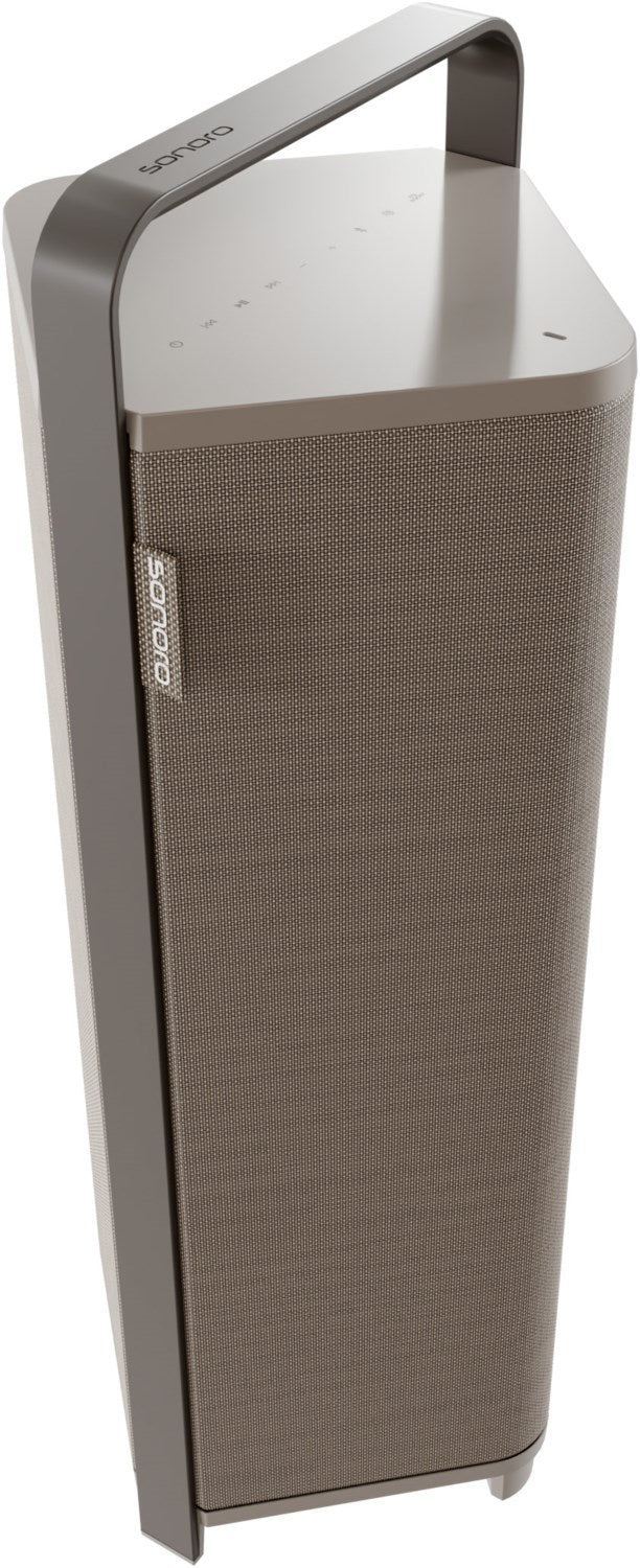 SONORO Vibes XL. Das klanggewaltige 360° Sound-Objekt für draußen. Spritzwassergeschützt. Akku!
