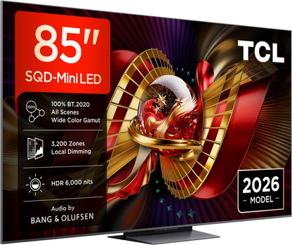 TCL 85C89L SQD MiniLED. Referenzklasse. 215 cm Diagonale. 6000 Nits. 3200 Zonen. B&O Sound