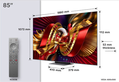 TCL 85C89L SQD MiniLED. Referenzklasse. 215 cm Diagonale. 6000 Nits. 3200 Zonen. B&O Sound