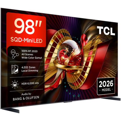 TCL 98C89L. SQD MiniLED. Referenzklasse. 248 cm Diagonale. 6000 Nits. 4432 Zonen. B&O Sound