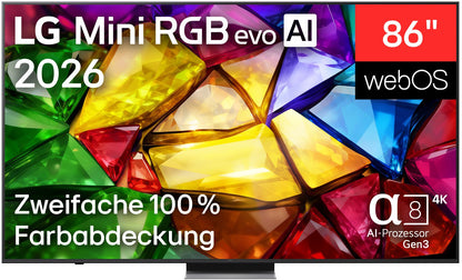 LG 86MRGB87B9B. 218 cm Riesen-TV der Spitzenklasse. MiniLED/RGB. 144 Hz. Edler Mittelfuß!
