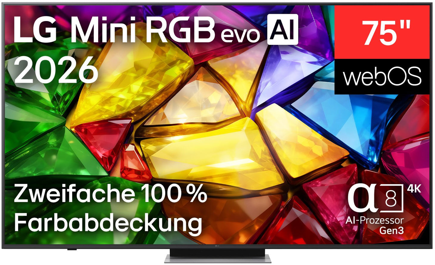 LG 75MRGB87B9B. 190 cm großer TV der Spitzenklasse. MiniLED/RGB. 144 Hz. Edler Mittelfuß!