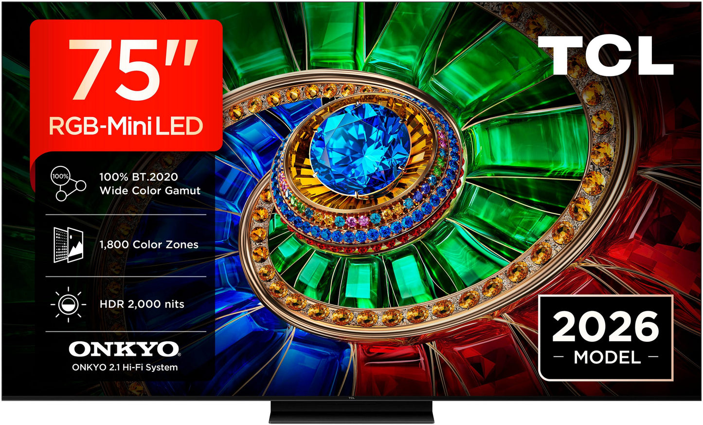 TCL 75RM7L. RGB MiniLED. Referenzklasse. 189 cm Diagonale. 2000 Nits. 1800 Zonen. Superdünn! (Kopie) (Kopie)