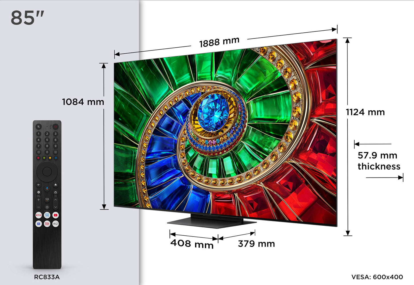 TCL 85RM7L. RGB MiniLED. Referenzklasse. 215 cm Diagonale. 2000 Nits. 2160 Zonen. Superdünn! (Kopie)