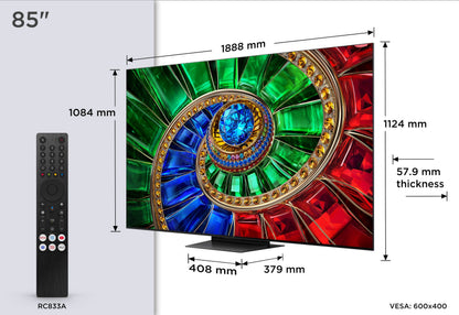 TCL 85RM7L. RGB MiniLED. Referenzklasse. 215 cm Diagonale. 2000 Nits. 2160 Zonen. Superdünn! (Kopie)
