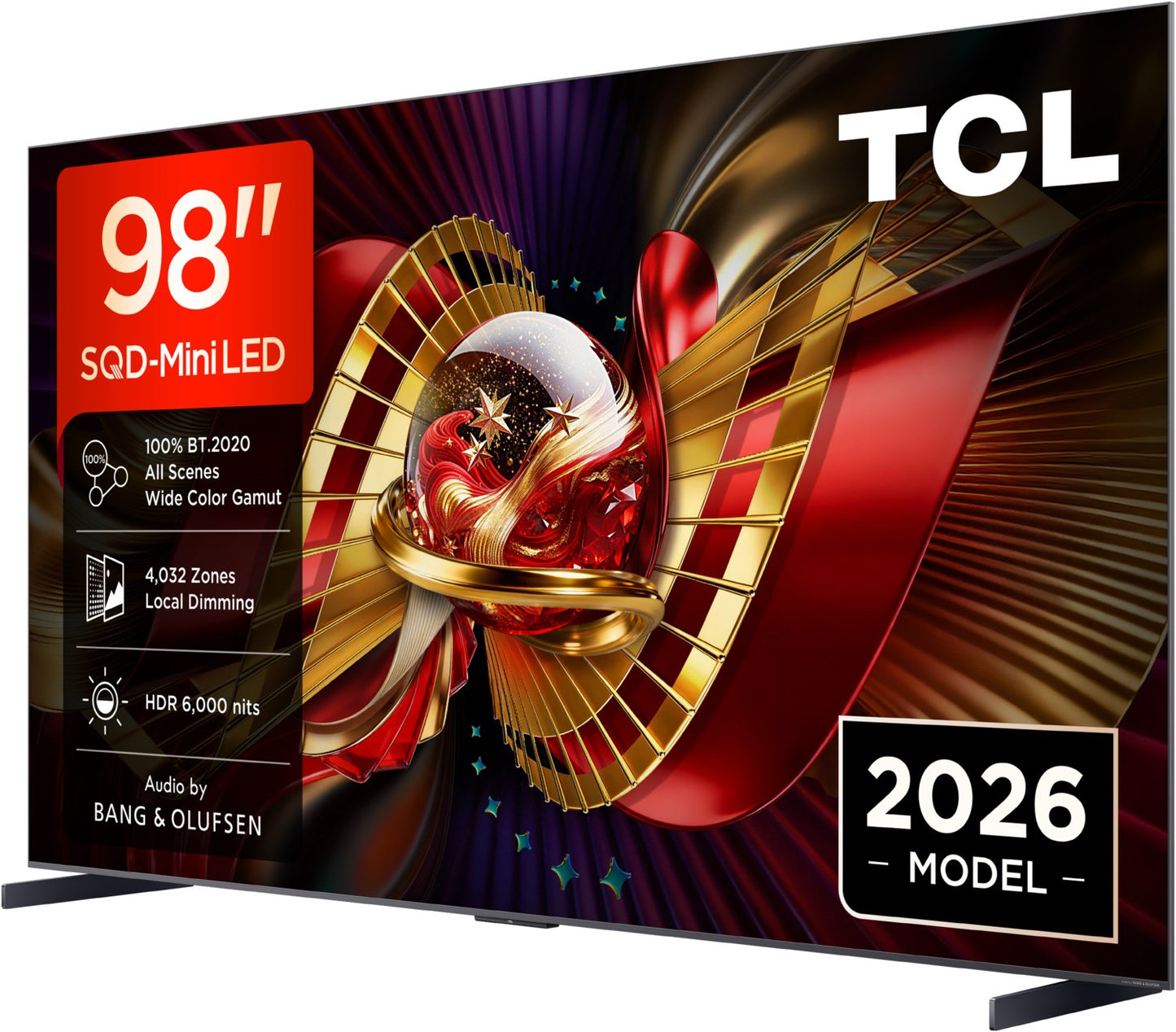 TCL 98C89L. SQD MiniLED. Referenzklasse. 248 cm Diagonale. 6000 Nits. 4432 Zonen. B&O Sound