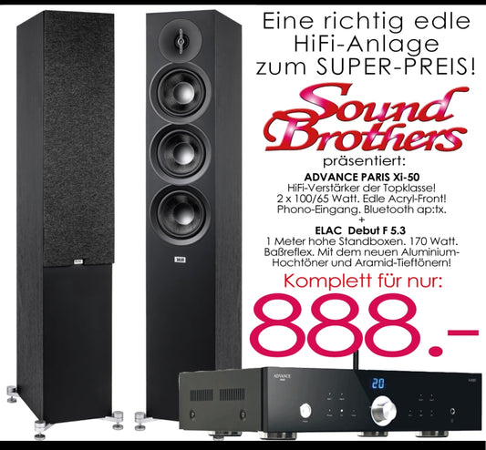 ADVANCE, ELAC Einsteiger-Paket. 2 x 100 W Verstärker X-i 5+ELAC Standboxen F 5.3. HOT-SUMMER-DEALZ