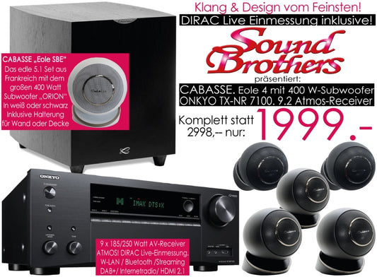 CABASSE Eole + Orion-Sub /ONKYO TX-NR7100- 5.1-Set der Spitzenklasse mit 9.2 ATMOS Receiver! DIRAC!