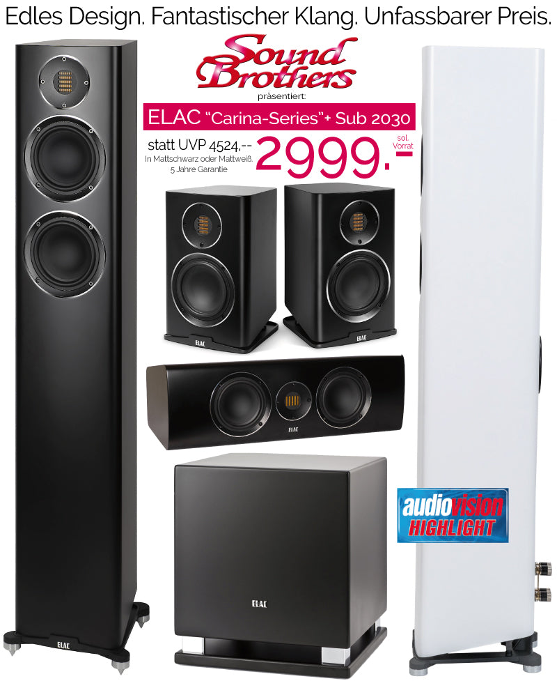ELAC Carina 5.1 Set. Designer-Lautsprecher. Bändchen-Hochtöner! PS-250 Subwoofer! Sol. Vorrat #11
