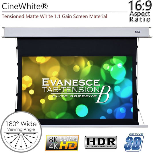 Elite Screens EVANESCE TAB TENSION. Deckeneinbau-Motorleinwand. 16:9.Max-White Fiberglass-Tuch! #1