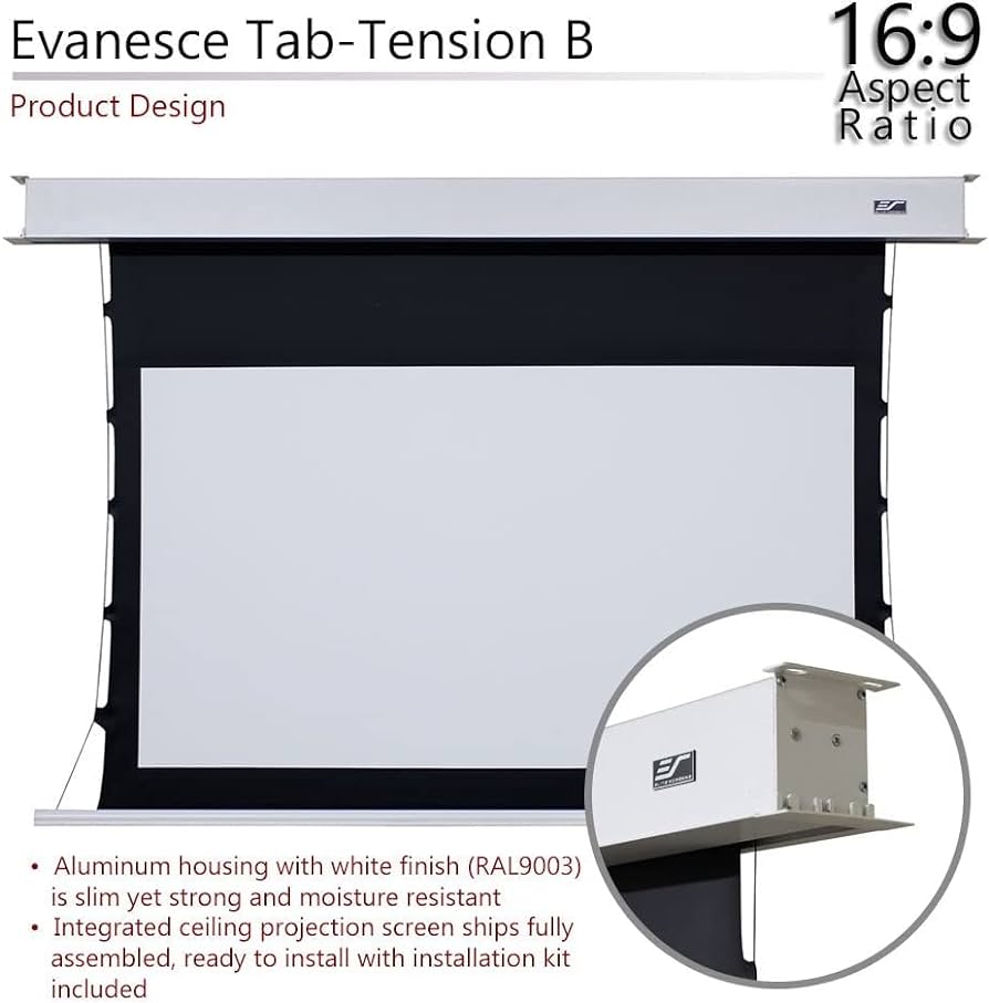 Elite Screens EVANESCE TAB TENSION. Deckeneinbau-Motorleinwand. 16:9.Max-White Fiberglass-Tuch! #6