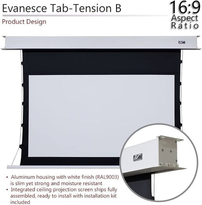 Elite Screens EVANESCE TAB TENSION. Deckeneinbau-Motorleinwand. 16:9.Max-White Fiberglass-Tuch! #6
