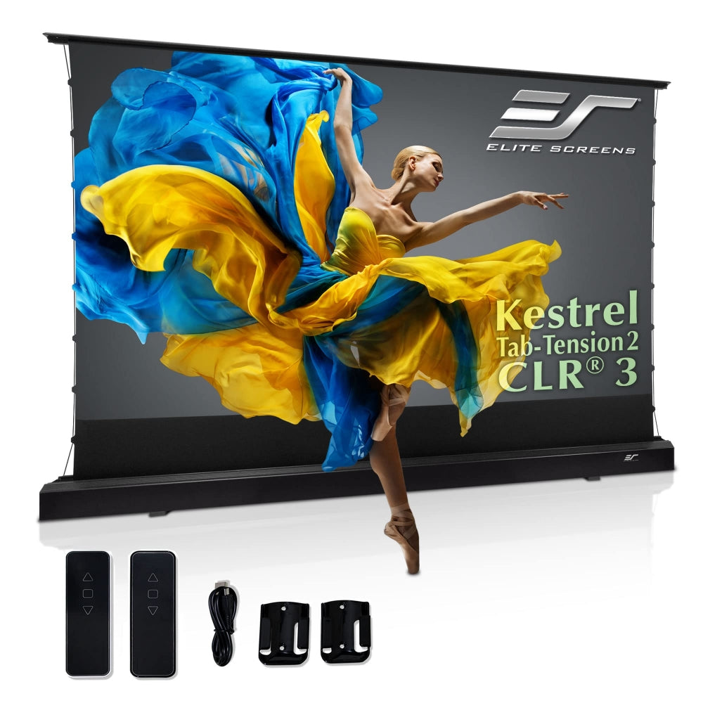 Elite Screens Kestrel Tab Tension. Boden-Motorleinwand mit Seilspannung. Cine Grey-Tuch! #1