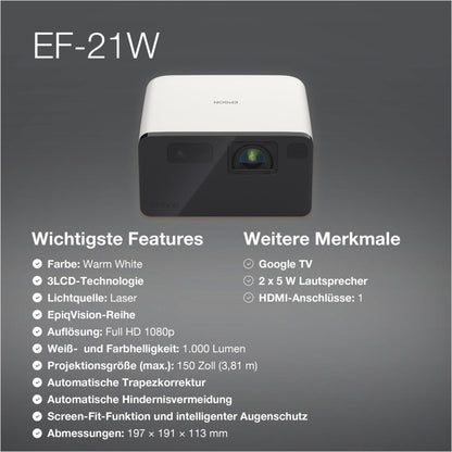 EPSON EF 21. Laser-Beamer für Heimkino und unterwegs. 1000 Lumen. Google-TV an Bord. Plug & Play! #8