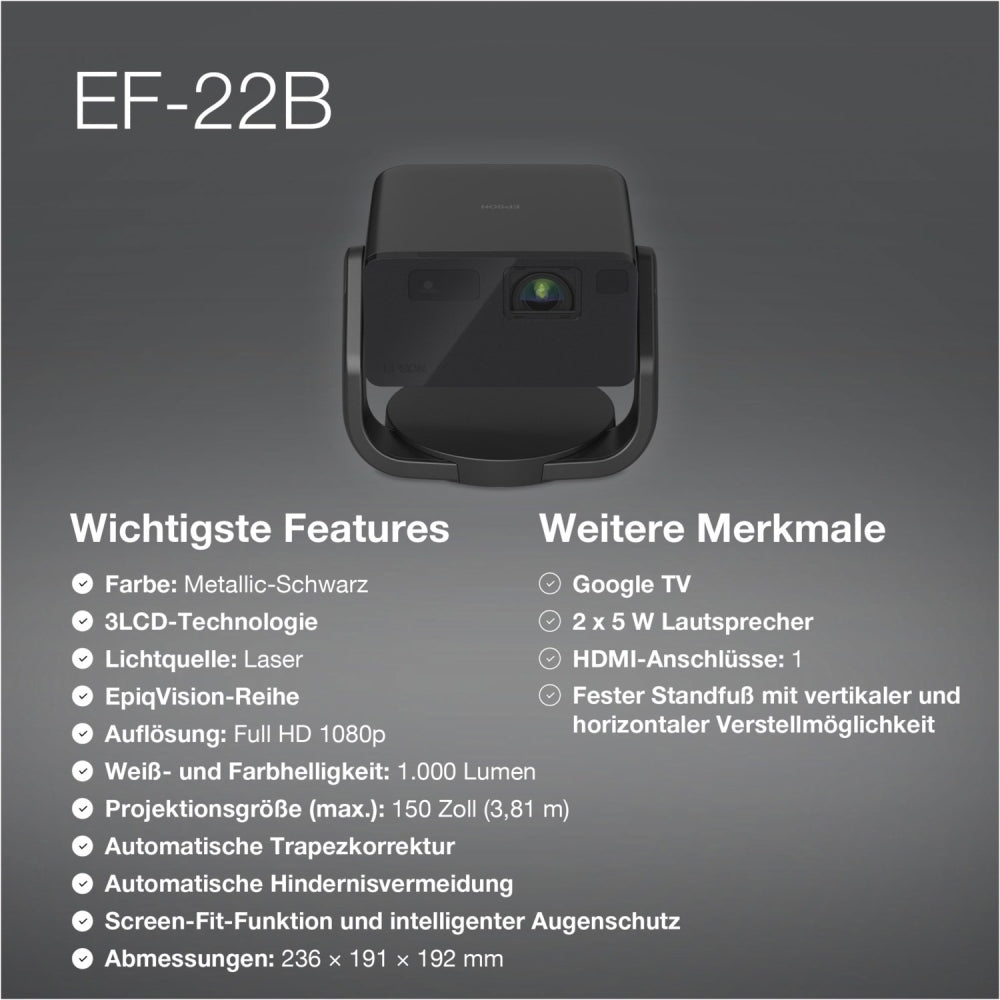 EPSON EF 22. Laser-Beamer für Heimkino u. unterwegs. 1000 Lum. Google-TV. Plug & Play! Inkl. Drehfuß #6