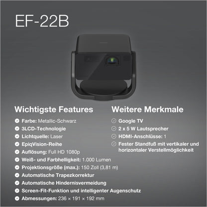 EPSON EF 22. Laser-Beamer für Heimkino u. unterwegs. 1000 Lum. Google-TV. Plug & Play! Inkl. Drehfuß #6