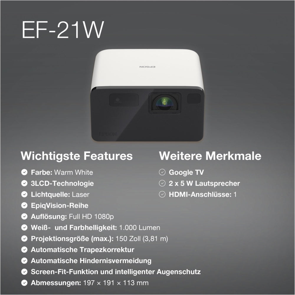 EPSON EF 22. Laser-Beamer für Heimkino u. unterwegs. 1000 Lum. Google-TV. Plug & Play! Inkl. Drehfuß #15