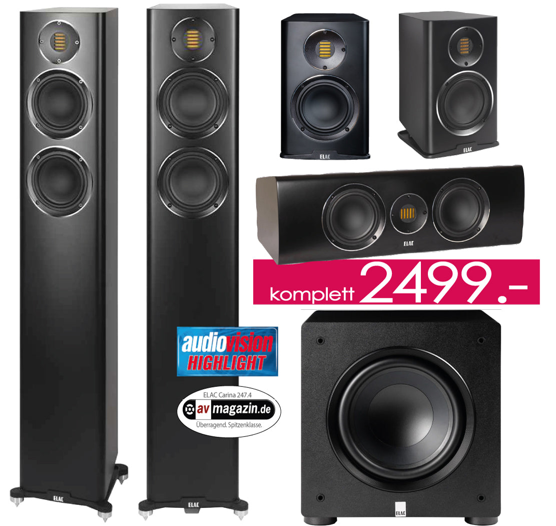 ELAC Carina 5.1 Set. Designer-Lautsprecher. Bändchen-Hochtöner! PS-250 Subwoofer! Sol. Vorrat