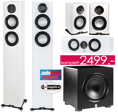 ELAC Carina 5.1 Set. Designer-Lautsprecher. Bändchen-Hochtöner! PS-250 Subwoofer! Sol. Vorrat