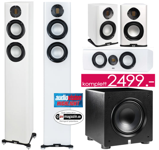 ELAC Carina 5.1 Set. Designer-Lautsprecher. Bändchen-Hochtöner! PS-250 Subwoofer! Sol. Vorrat