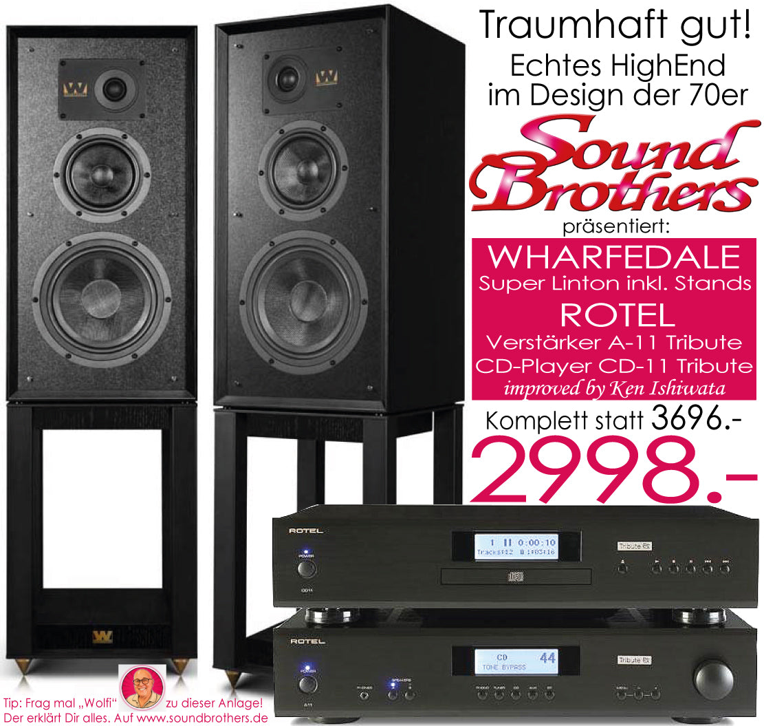 Kleine HighEnd-Anlage. ROTEL A-11/CD-11 Tribute + WHARFEDALE Super-Linton inkl. Stands