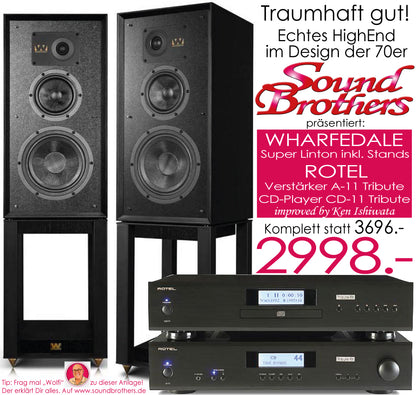 Kleine HighEnd-Anlage. ROTEL A-11/CD-11 Tribute + WHARFEDALE Super-Linton inkl. Stands