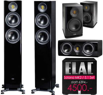 ELAC Solano Mk2 5.1-Set der Spitzenklasse mit JET-6 Hochtöner. Klavierlack schwarz oder weiß