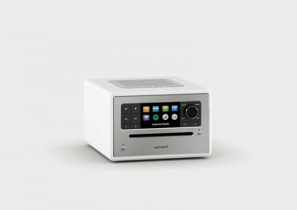 Sonoro Elite. Das wohlklingende All-In-One Gerät in vielen Designs. Mehr als ein "Radiowecker"! — Weiß hochglanz - silber