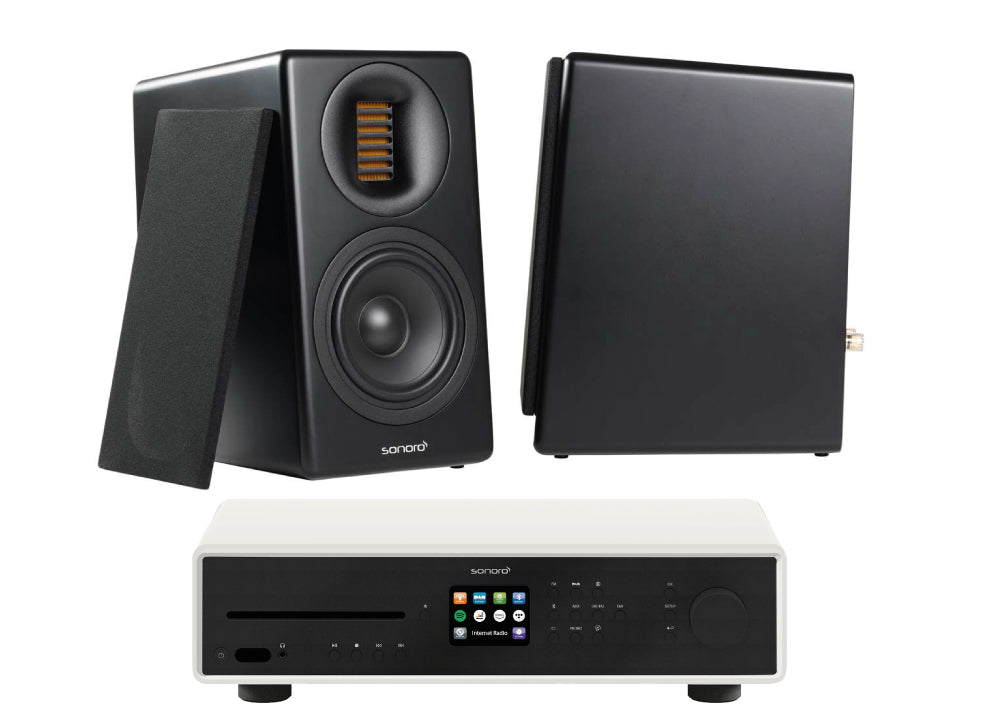 SONORO HiFi-Anlage 1 : Maestro + Orchestra Slim-Boxen. Schwarz oder weiß. SUPER-DEALZ! — Matt schwarz, Front schwarz, Boxen schwarz