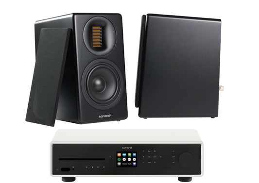 SONORO HiFi-Anlage 1 : Maestro + Orchestra Slim-Boxen. Schwarz oder weiß. SUPER-DEALZ! — Matt schwarz, Front schwarz, Boxen schwarz