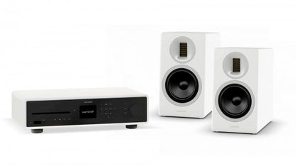SONORO HiFi-Anlage 2 : Maestro + OrchestraGen. 2-Boxen. Sonderpreis. Schwarz oder weiß. Restposten! — Matt weiß, Front silber, Boxen weiß