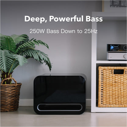 WiiM Sub Pro. 250 Watt starker Designer Subwoofer. Kabellos. Inkl. Raum-Einmessung. Ideal zur WiiM Soundbar!