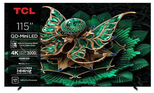 TCL 115C7K. Neuheit! 115 Zoll/291 cm Diagonale. Vollausstattung. 144 Hz! 