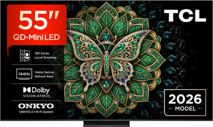TCL 55C69K Pro. QD-MiniLED. Spitzenklasse. 139 cm Diagonale. 144 Hz. Edler Mittelfuß.