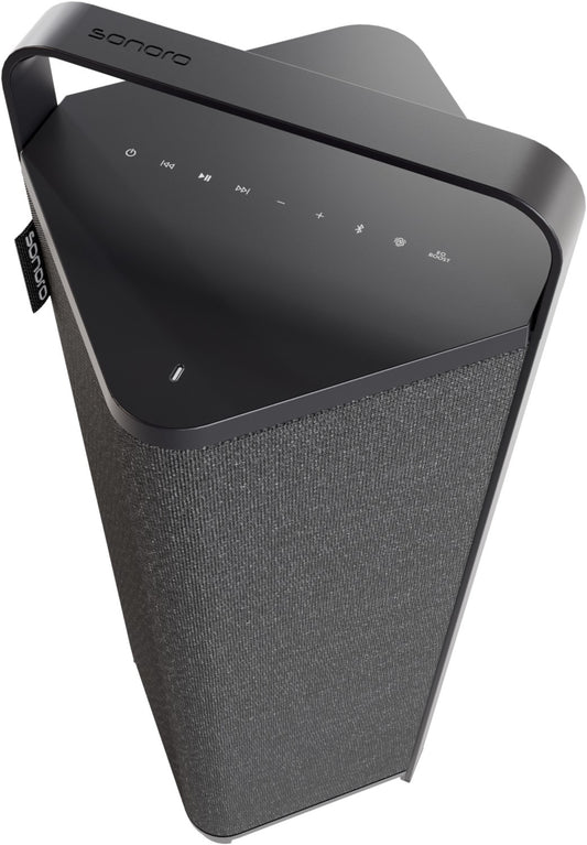 SONORO Vibes XL. Das klanggewaltige 360° Sound-Objekt für draußen. Spritzwassergeschützt. Akku!