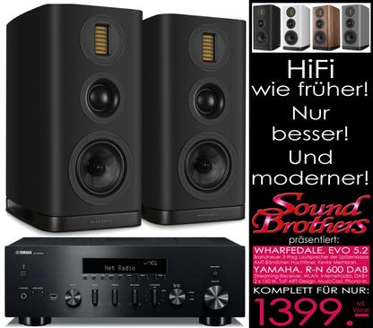 WHARFEDALE/YAMAHA-Paket: Die neue EVO 5.2 plus 2 x 150W Streaming-Receiver R-N 600. Zum Superpreis!