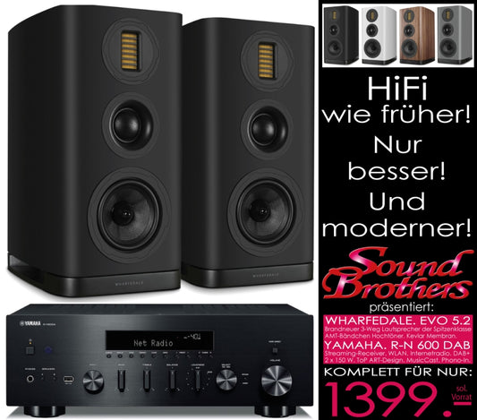 WHARFEDALE/YAMAHA-Paket: Die neue EVO 5.2 plus 2 x 150W Streaming-Receiver R-N 600. Zum Superpreis!