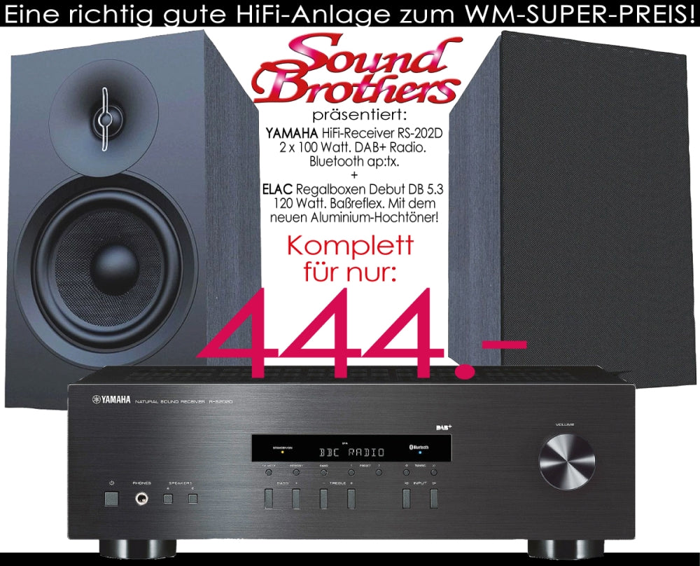 YAMAHA, ELAC Einsteiger-Paket. 2 x 100 W Receiver RS-202D + ELAC Regalboxen Debut DB 5.3 WM-SPECIAL! #1
