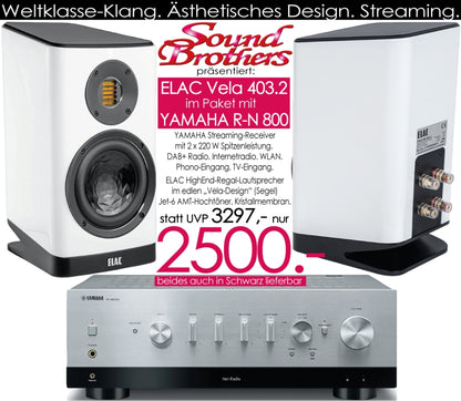 YAMAHA R-N 800 /ELAC Vela 403.2 -Klang-Paket der Spitzenklasse. Edel und zukunftsicher! Superpreis!